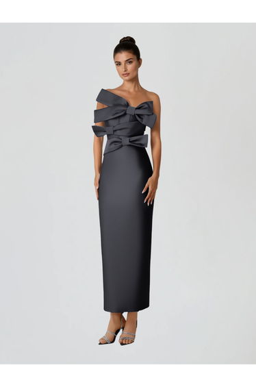 Drexyla Strapless Bow Bandage Maxi Dress