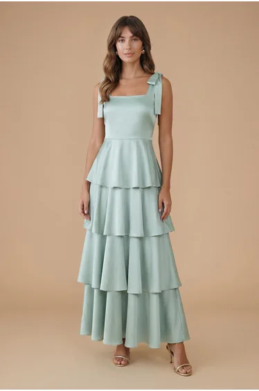 Satin Tie Shoulder Bridesmaid Maxi Dress