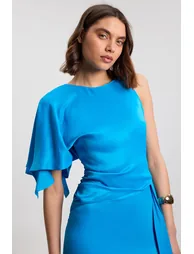 Viscose Satin Drape Midi Dress - 1