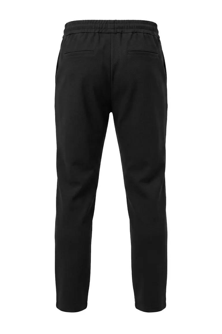 Black Cotton Elastic Waist Flexible Straight Knitted Men's Trousers - 6