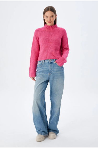 MIXRAY Women's Cropped Textured Knit Sweater