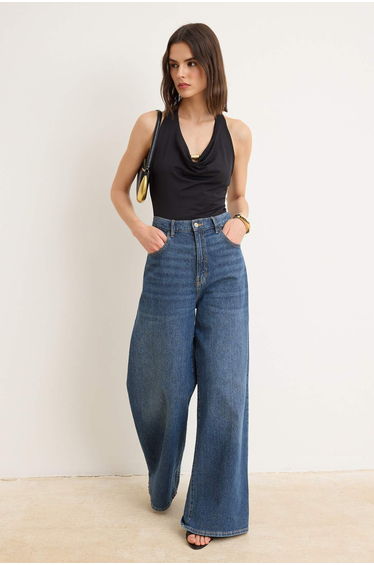 Black Plain Fitted Halter Neck Tie-Detail Sleeveless Accessory Detail Snap Fasteners Stretchy Knitted Body