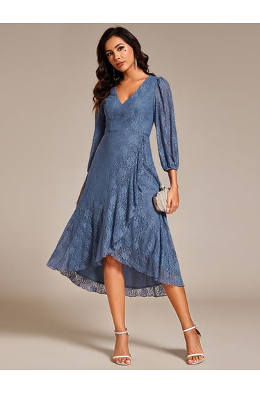 ever CAMILLE|Elegant Lace A-Line Long Sleeves Midi Wedding Guest Dress