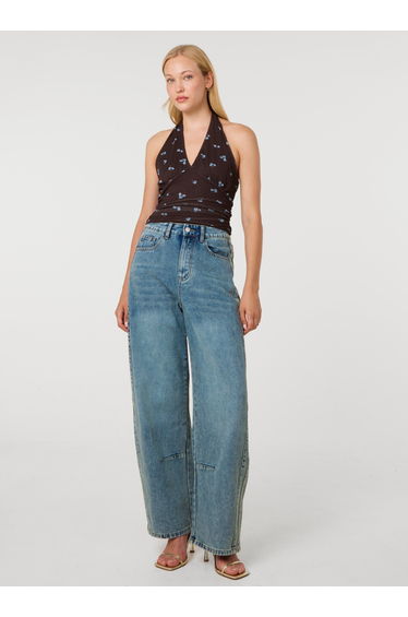 Floral Polka Dot Mesh Halter Top