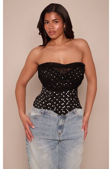 Shape Black and White Polka Dot Lace Trim Corset