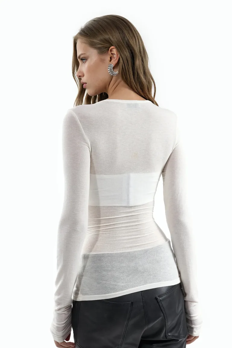 BUSEM Slim Fit Long Sleeve Transparent Blouse - 2
