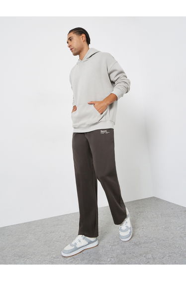 Men Grey Oversized Fleece Back Printed Hoodie