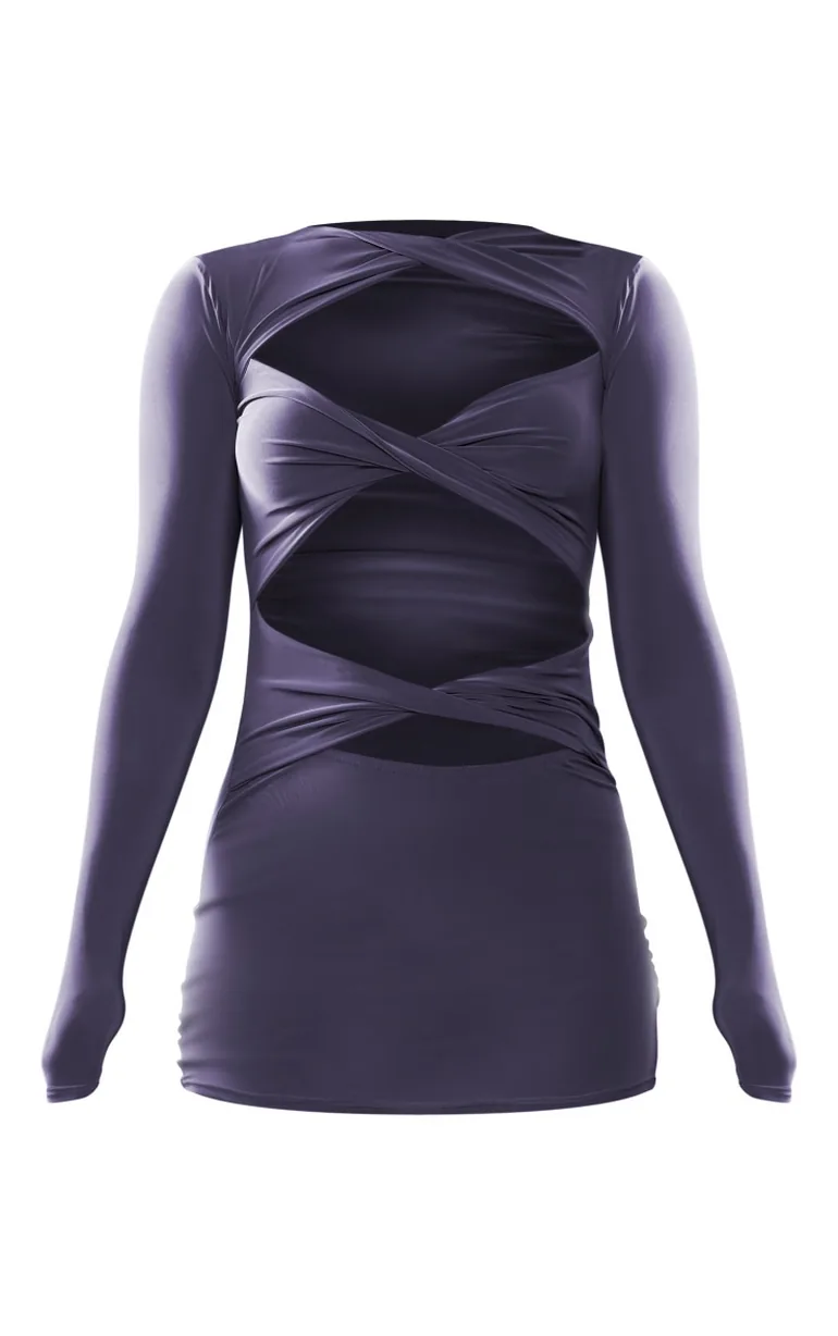 Shop Petite Grey Cut Out Long Sleeve Mini Bodycon Dress Online in Oman
