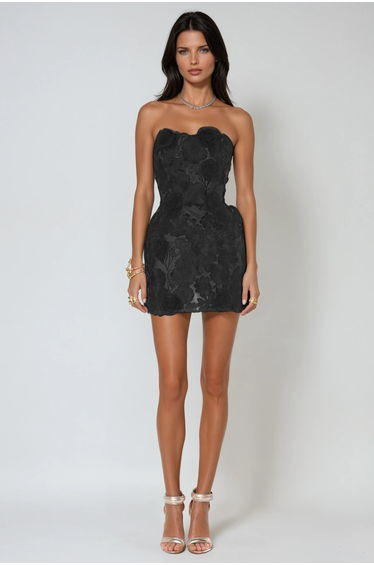 Fenrir Strapless Flower Lace Up Mini Dress