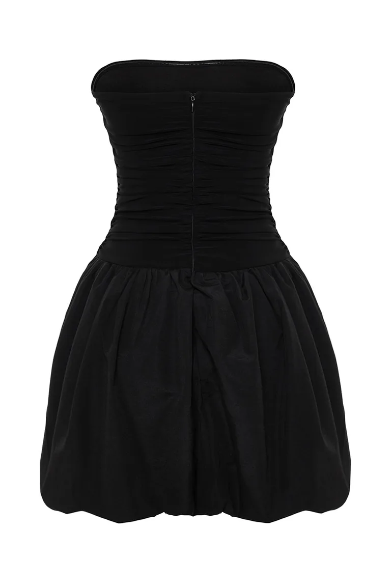 Black Waist Drop/Skater Woven Elegant Evening Dress - 7