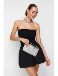 Black Waist Drop/Skater Woven Elegant Evening Dress - 2