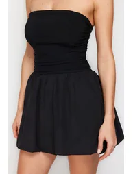 Black Waist Drop/Skater Woven Elegant Evening Dress - 3