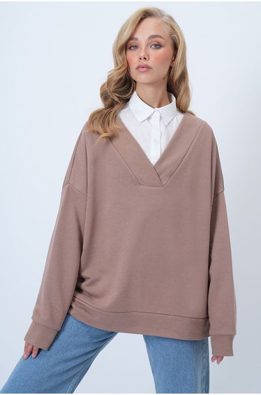 Women's Biscuit V-Neck Double-Breasted Oversize Sweatshirt