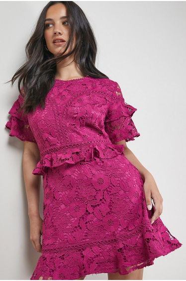 Lace Trim Detail Frill Sleeve Mini Dress