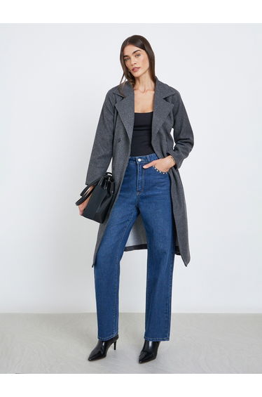 Charcoal Regular Fit Knee-Length Coat