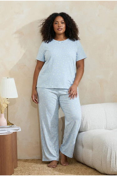 Blue Floral Plus Size Pajama Set