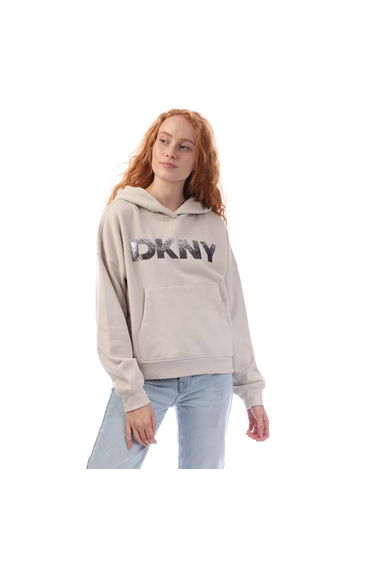 Women's DKNY Sequin Logo Hoody in Cream