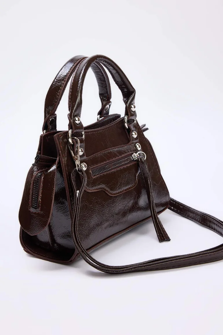 Dark Brown Crossbody Women's Mini Size Tote Bag - 2