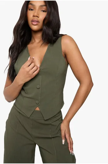 طقم بنطلون بأرجل مستقيمة و صدرية إستريتش