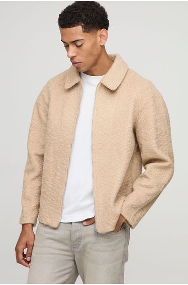Oversized Raglan Sleeve Wool Look Overshirt - biscuit