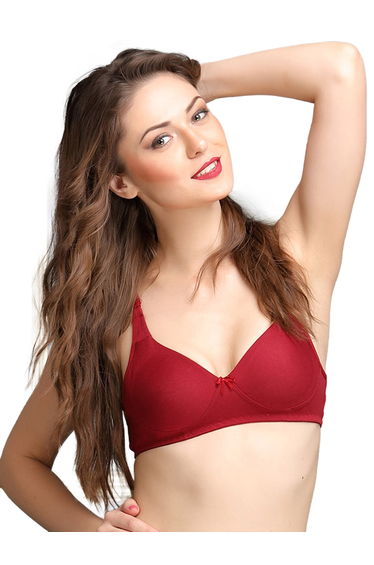 Maroon Non-Padded Non-Wired Full Coverage Cotton T-shirt Bra