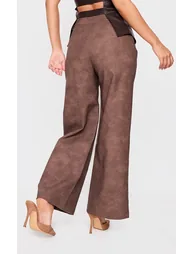 Petite Chocolate Faux Leather Wide Leg Trousers - 2