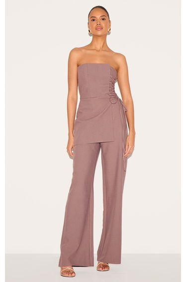 PLT Label Mushroom Overlay Panel Laced Up Tailored Jumpsuit