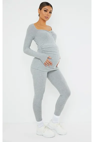 Maternity Grey Ruched Brushed Leggings