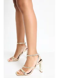 Wide Fit Textured Strappy Statement Block Heels - gold
