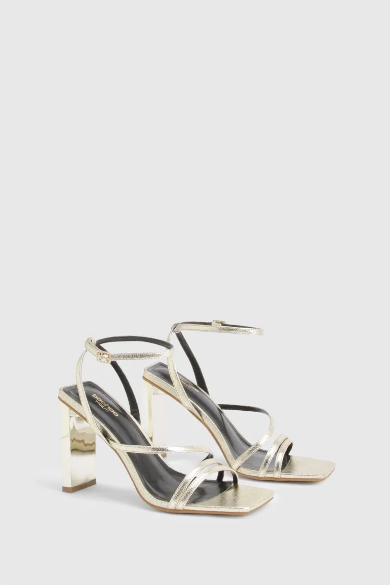 Wide Fit Textured Strappy Statement Block Heels - gold - 1