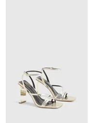 Wide Fit Textured Strappy Statement Block Heels - gold - 1