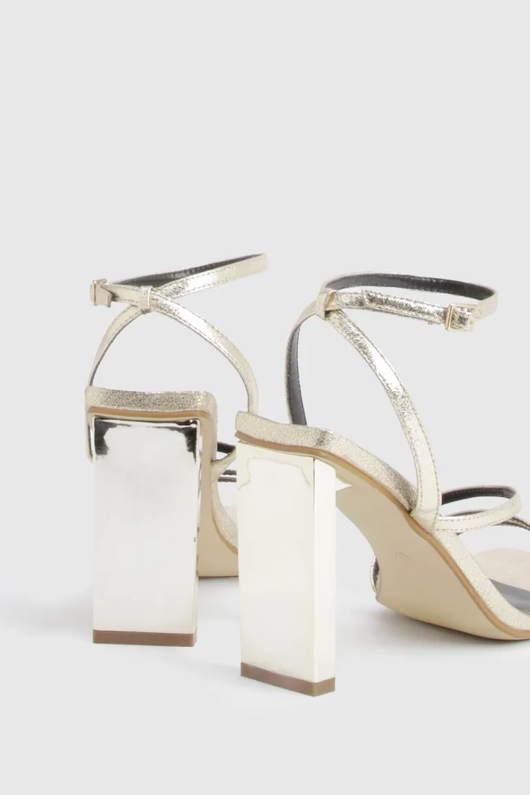Wide Fit Textured Strappy Statement Block Heels - gold - 3
