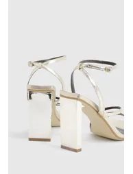 Wide Fit Textured Strappy Statement Block Heels - gold - 3