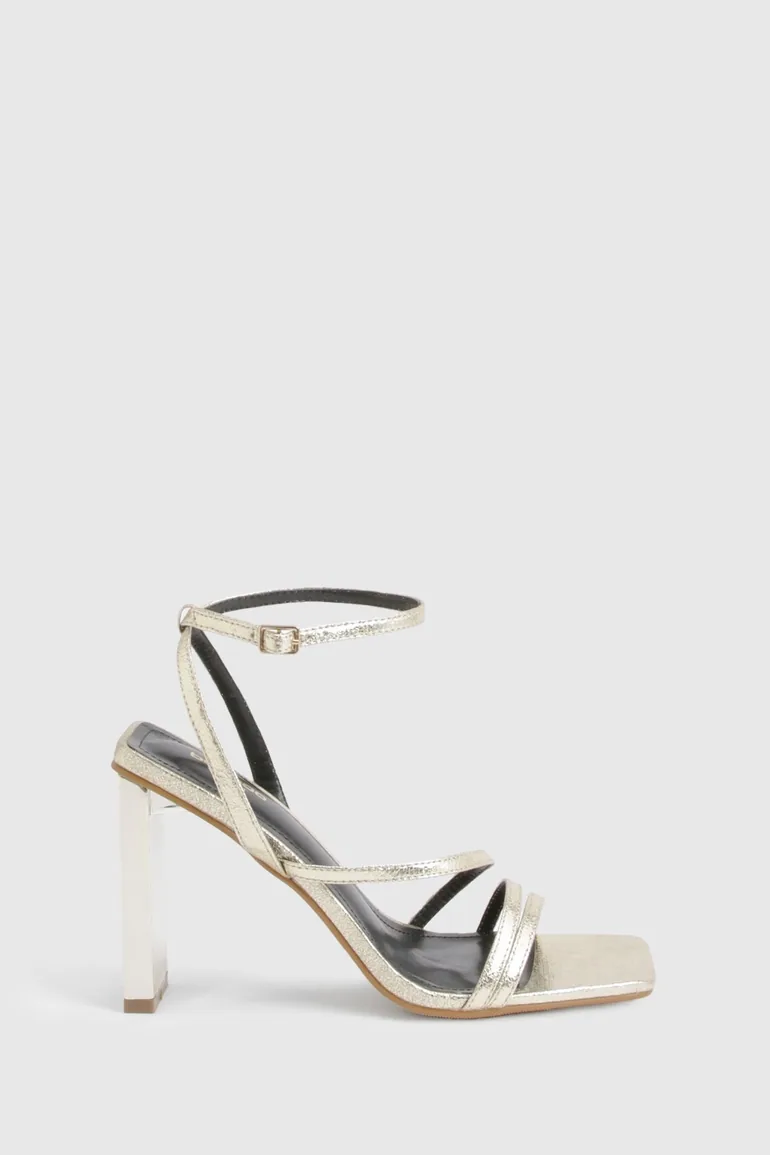 Wide Fit Textured Strappy Statement Block Heels - gold - 2