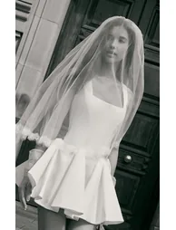 Premium White Satin Hip Pleated Skater Dress - 1