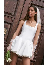 Premium White Satin Hip Pleated Skater Dress