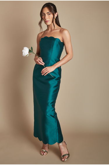 Scallop Detail Twill Column Bridesmaid Dress
