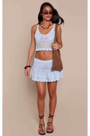 Blue Scallop Edge Crochet Cami Top