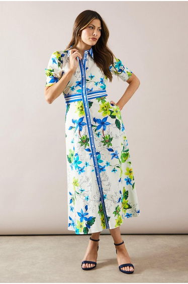 Floral Print Button Midi Shirt Dress