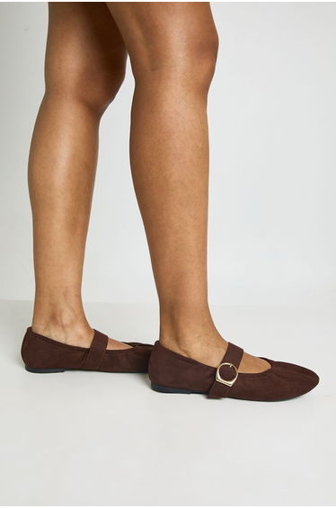 Wide Fit Ruched Mary Jane Ballets - chocolate
