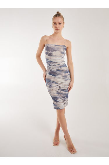 Strappy Distressed Print Midi Dress