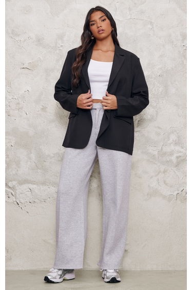 Black Seam Detail Structured Oversized Blazer