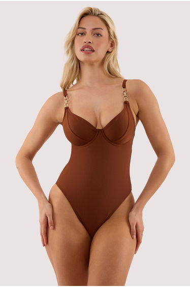 Tamzin Chocolate Brown Underwired Swimsuit With Hardwear