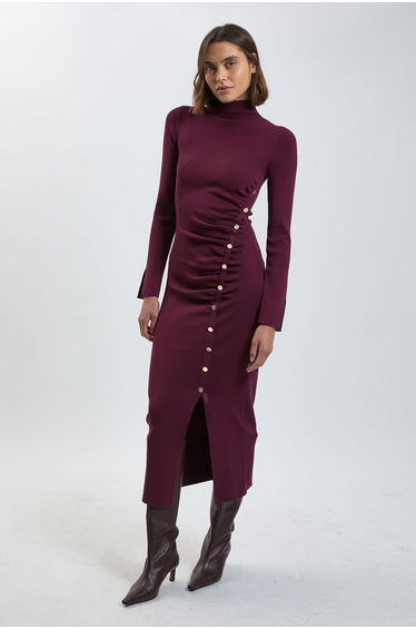 Asymmetric Fastening Viscose Knitted Dress