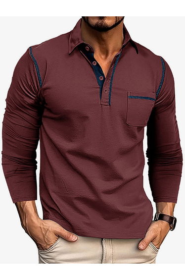 Men Long Sleeve Polo with Pocket Detail