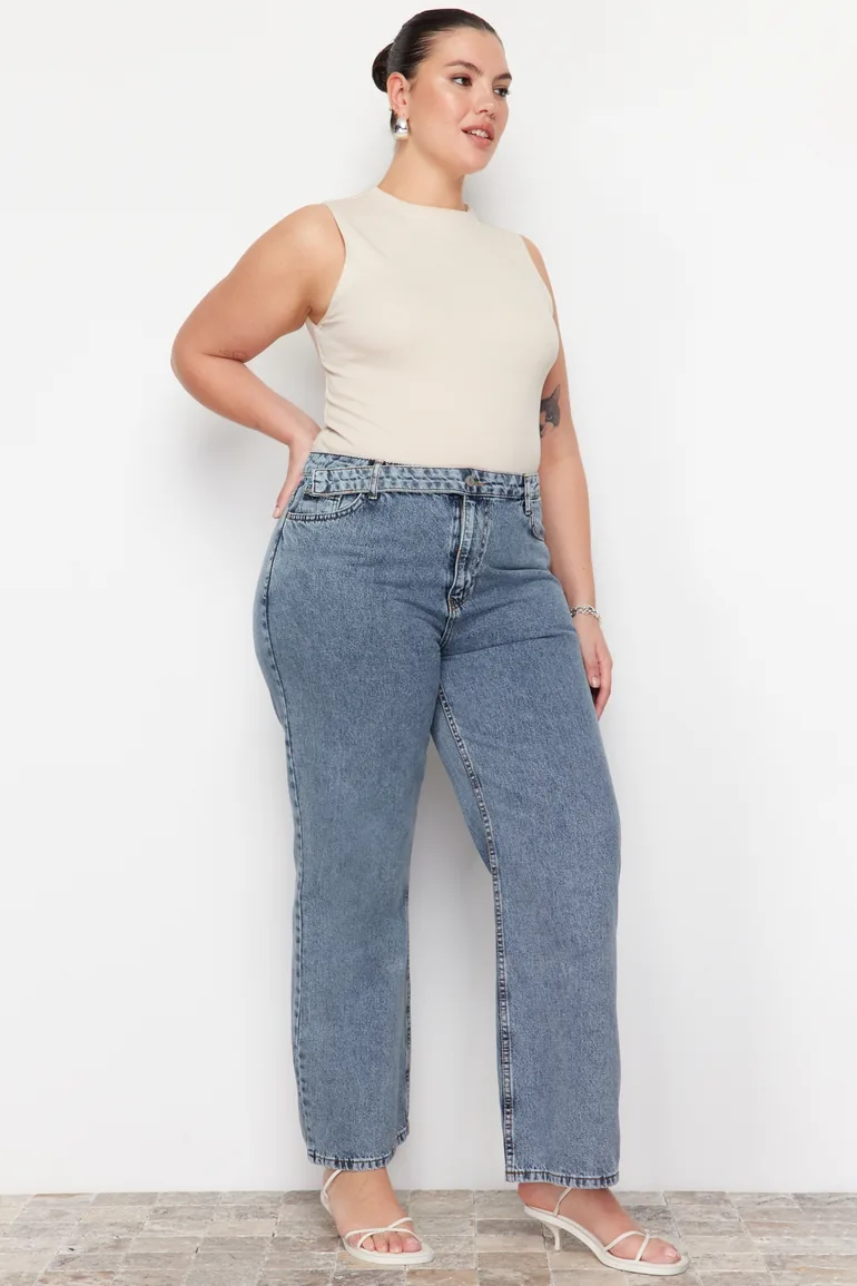 Blue Normal Waist Wide Cut Jeans - 8