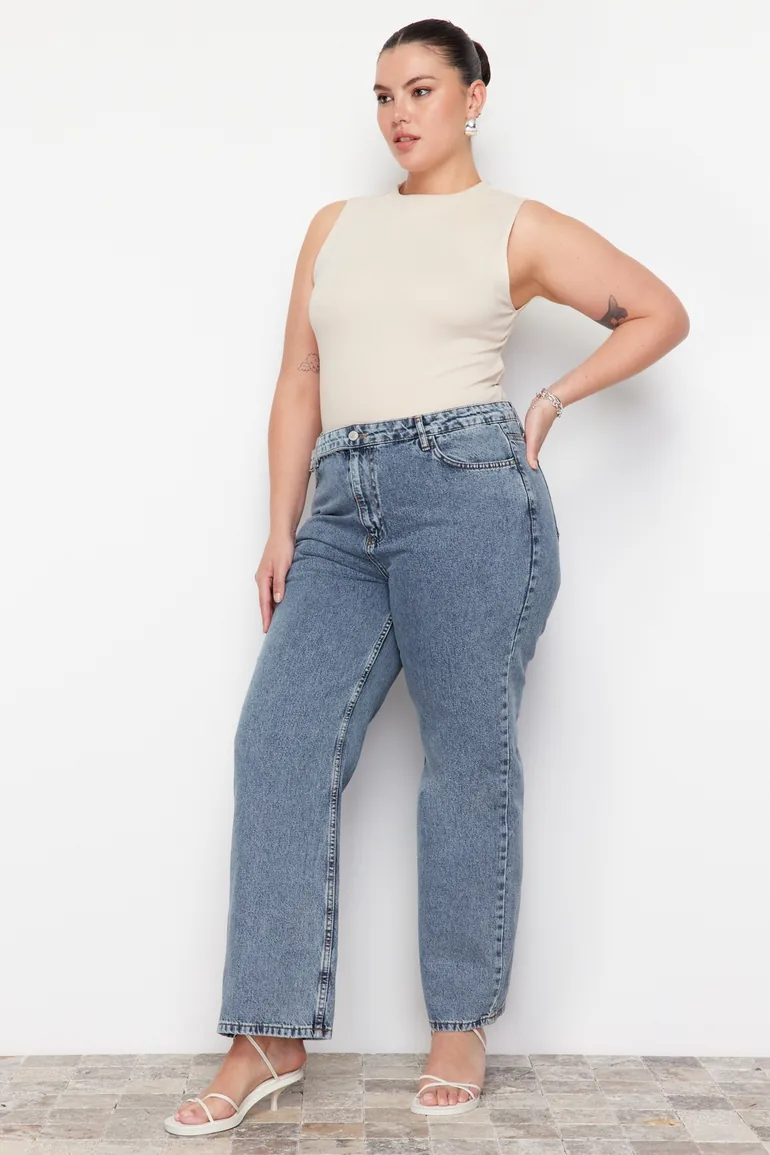 Blue Normal Waist Wide Cut Jeans - 10
