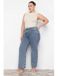 Blue Normal Waist Wide Cut Jeans - 10