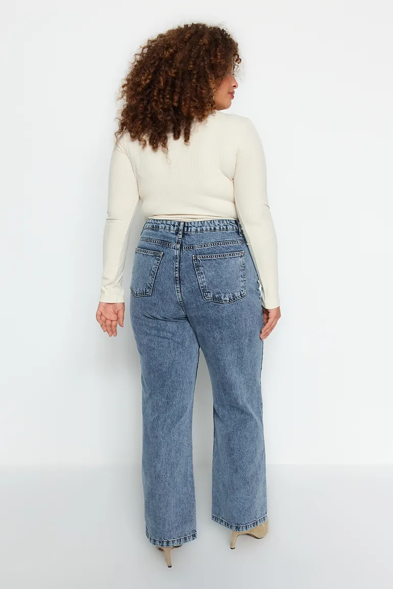 Blue Normal Waist Wide Cut Jeans - 4