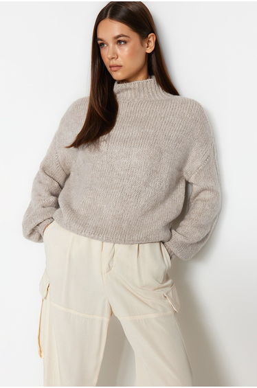Stone Soft Textured Thick Crew Neck Knitwear Sweater